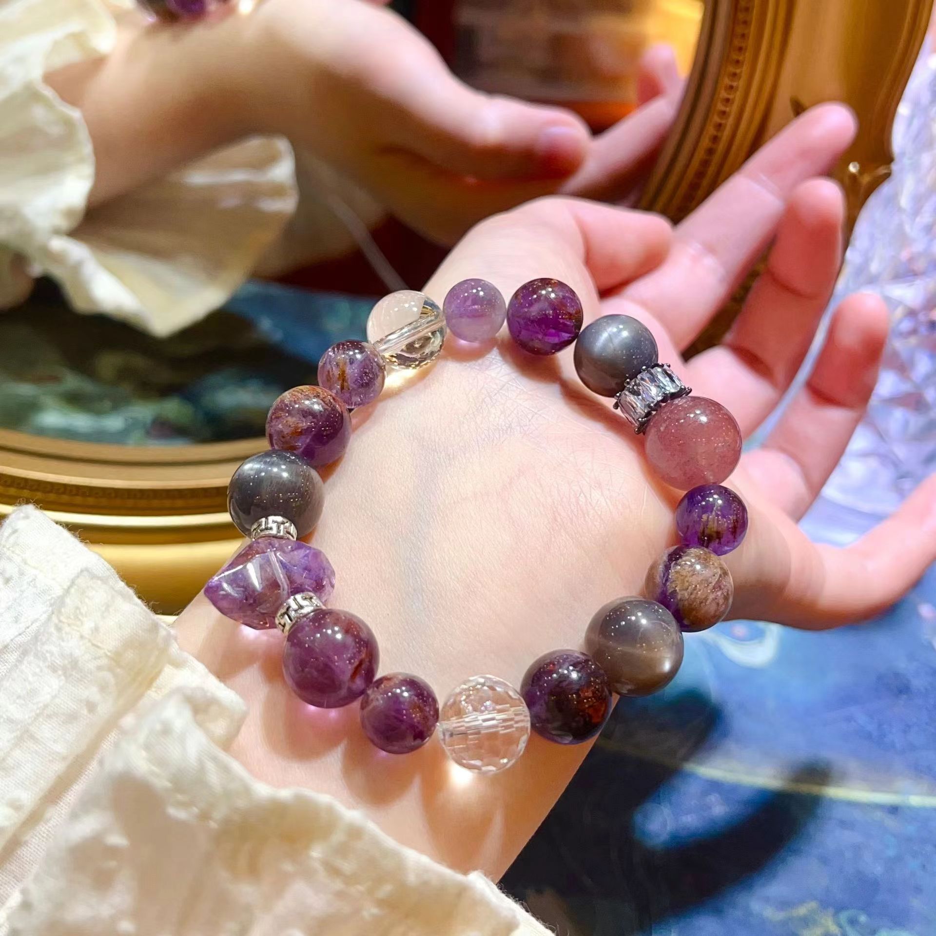Nine Purple Fire Bracelet Women's Natural Purple Ghost Crystal Rough Stone Bracelet