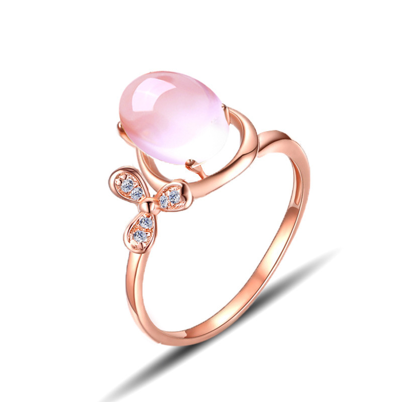 Natural pink crystal Hibiscus Stone Ring Ladies open adjustable transparent gem flower hand ring jewelry