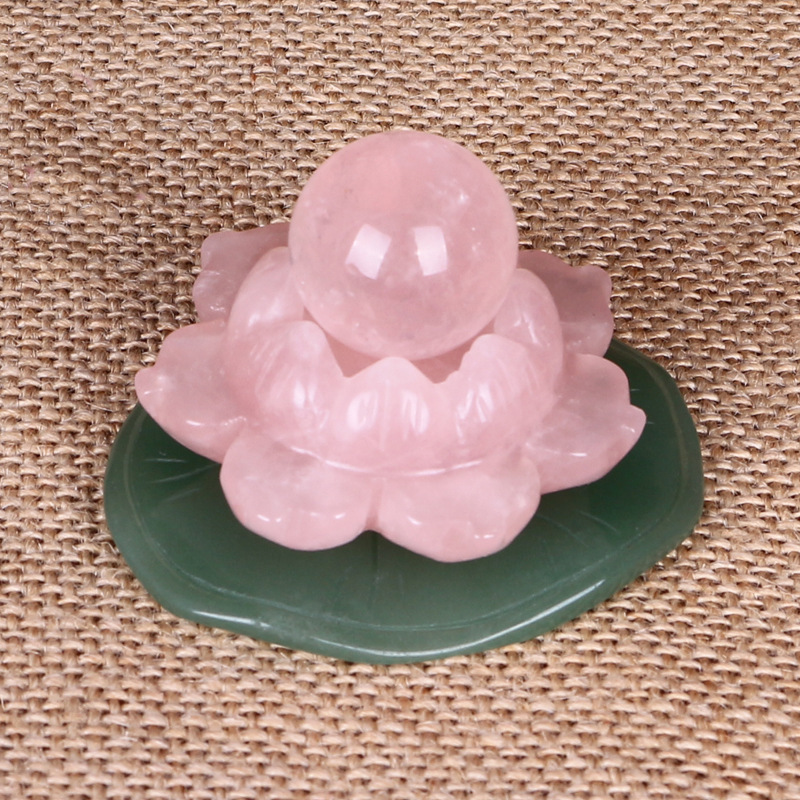 Natural powder crystal lotus decoration Dongling jade base peach blossom powder crystal candlestick home crafts decoration