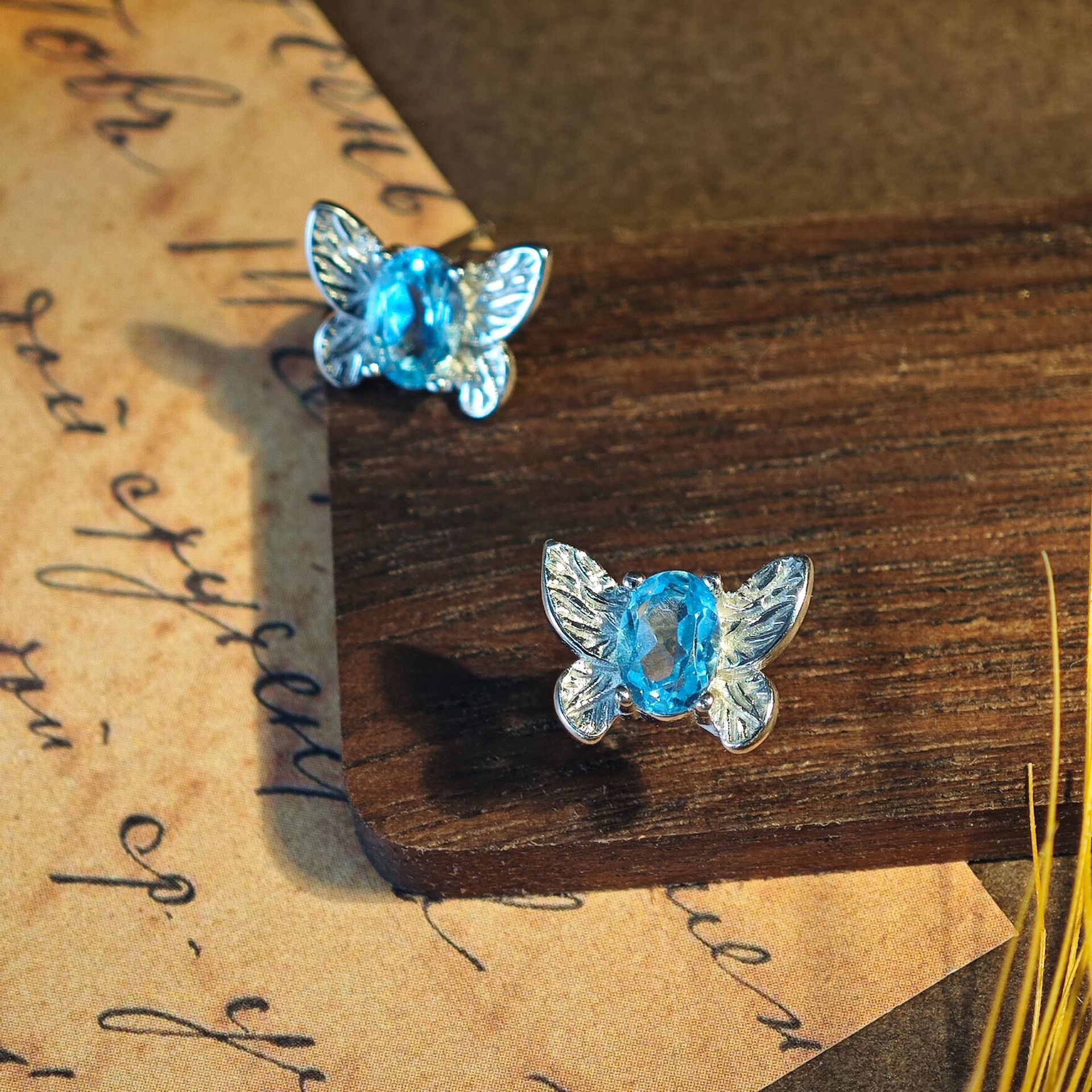 Natural color Potopaz stone earrings 925 sterling silver light luxury high sense earrings