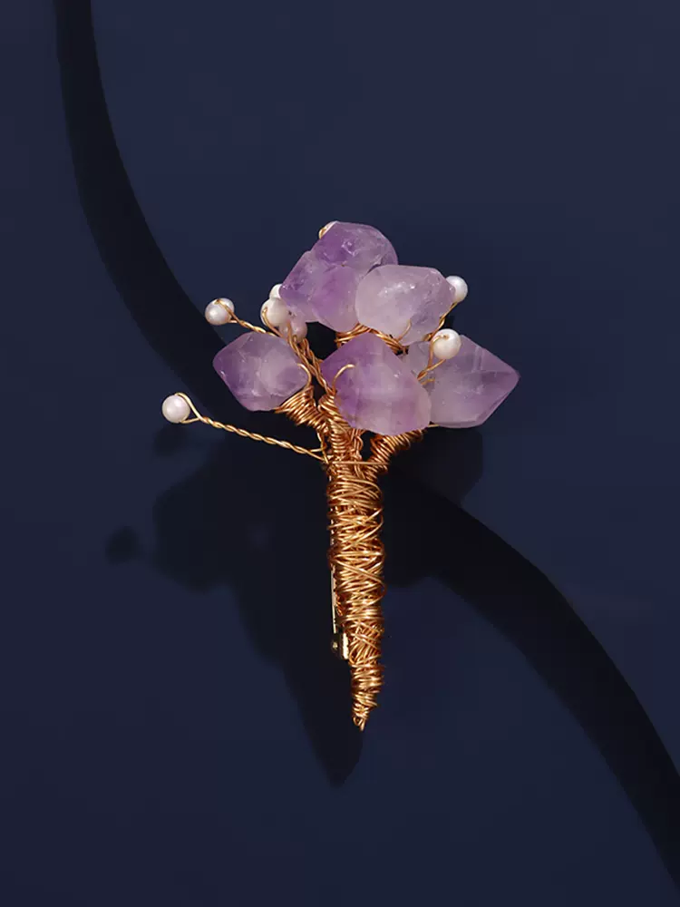 Natural raw amethyst Flower bouquet Pearl Brooch Women Fashion niche design Unique luxury brooch purple
