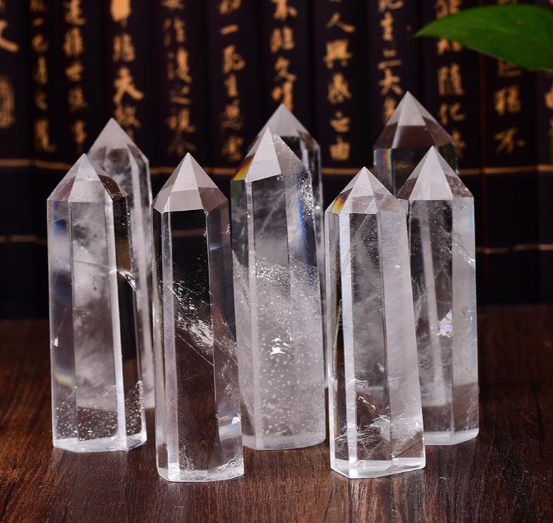 Natural white crystal pillar rough stone, single-pointed crystal ornament degaussing handicrafts six Ling pillar polishing