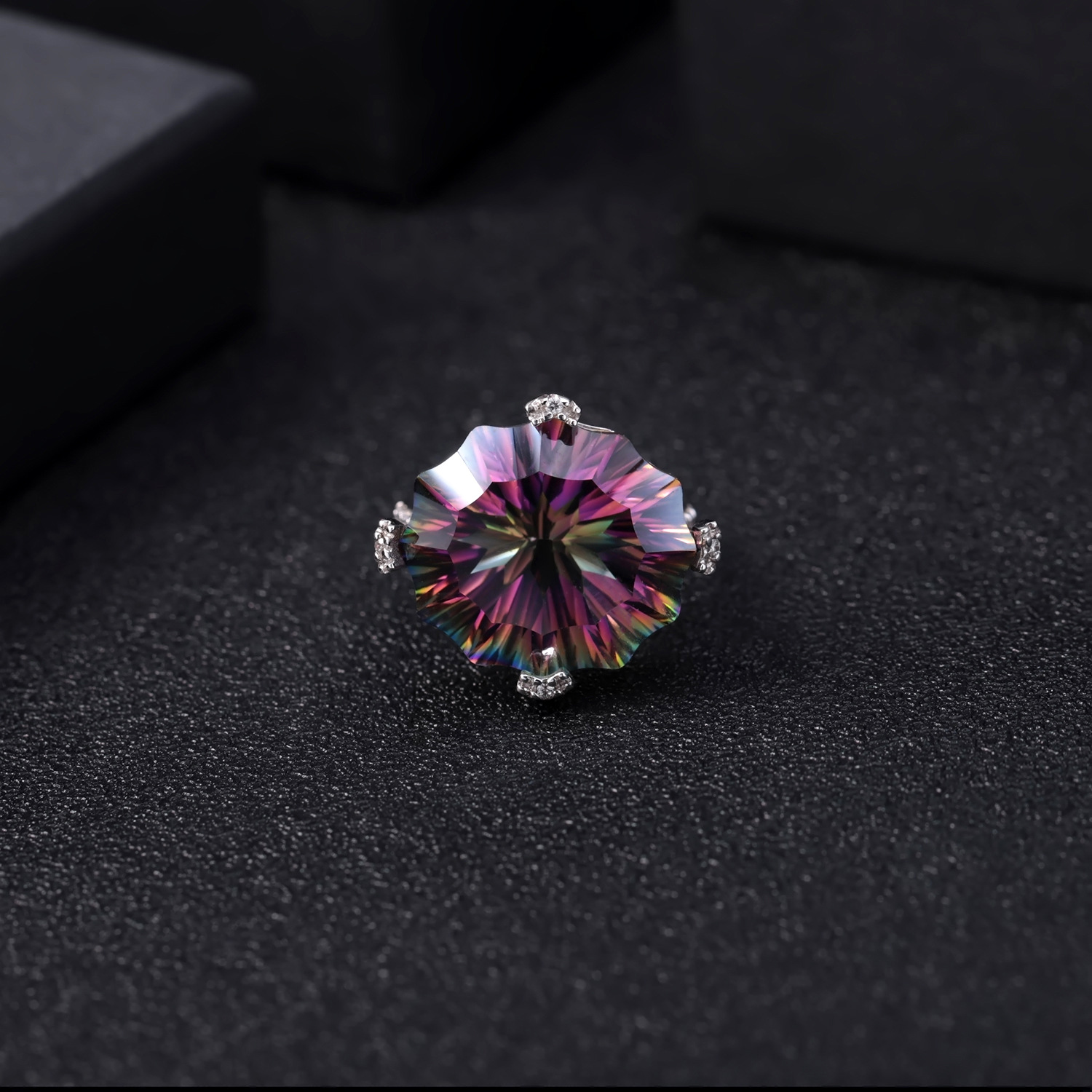 Luxury Shaped Colored Stone Ring Women's Fashion Premium Personality S925 Silver Inlaid Colored Crystal Ring