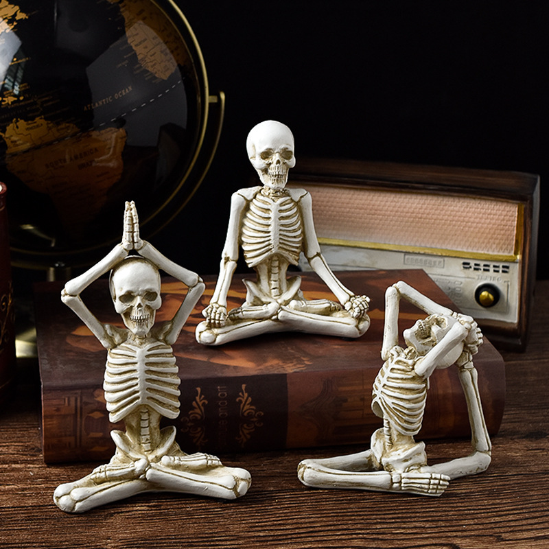 Yoga skeleton figure ornament with skull resin craft knickknacks
