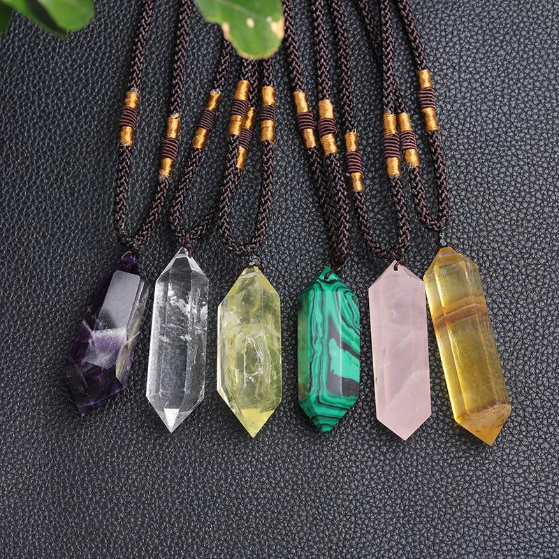 Natural powder amethyst crystal double pointed crystal pendant jewelry Energy stone crystal raw stone polished exquisite necklace