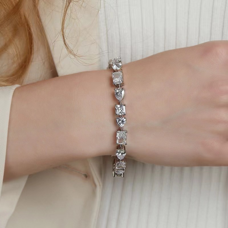 New S925 Silver Ice Flower Cut High Carbon Diamond Bracelet Luxury Fashion Diamond Hand Jewelry