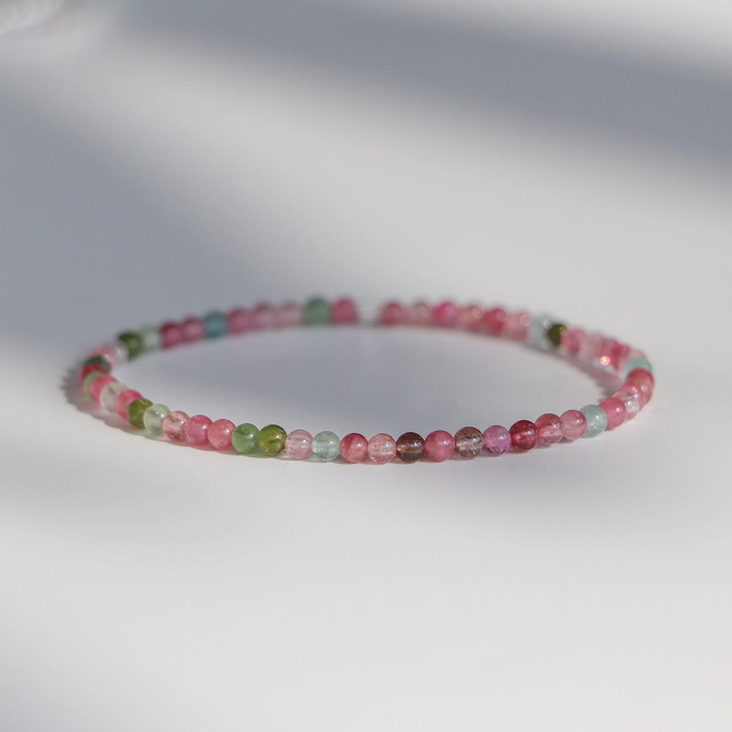 Very fine natural rainbow tourmaline bracelet Homemade stretch rope overlay texture gift female transfer blessing